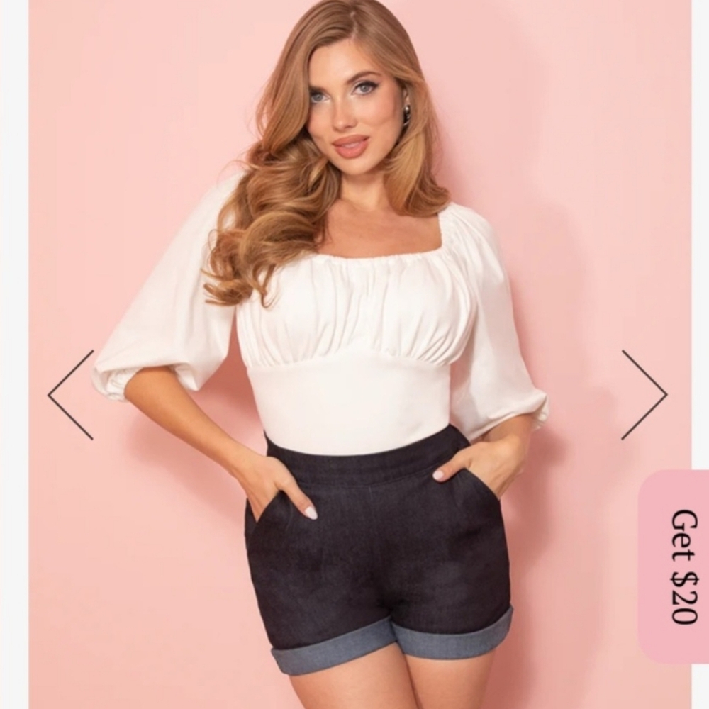 Vixen by Micheline Pitt High Waist Denim Shorts